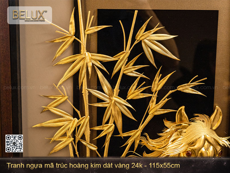 Tranh Ngựa Mã Trúc Hoàng Kim dát vàng 24k 115x55cm